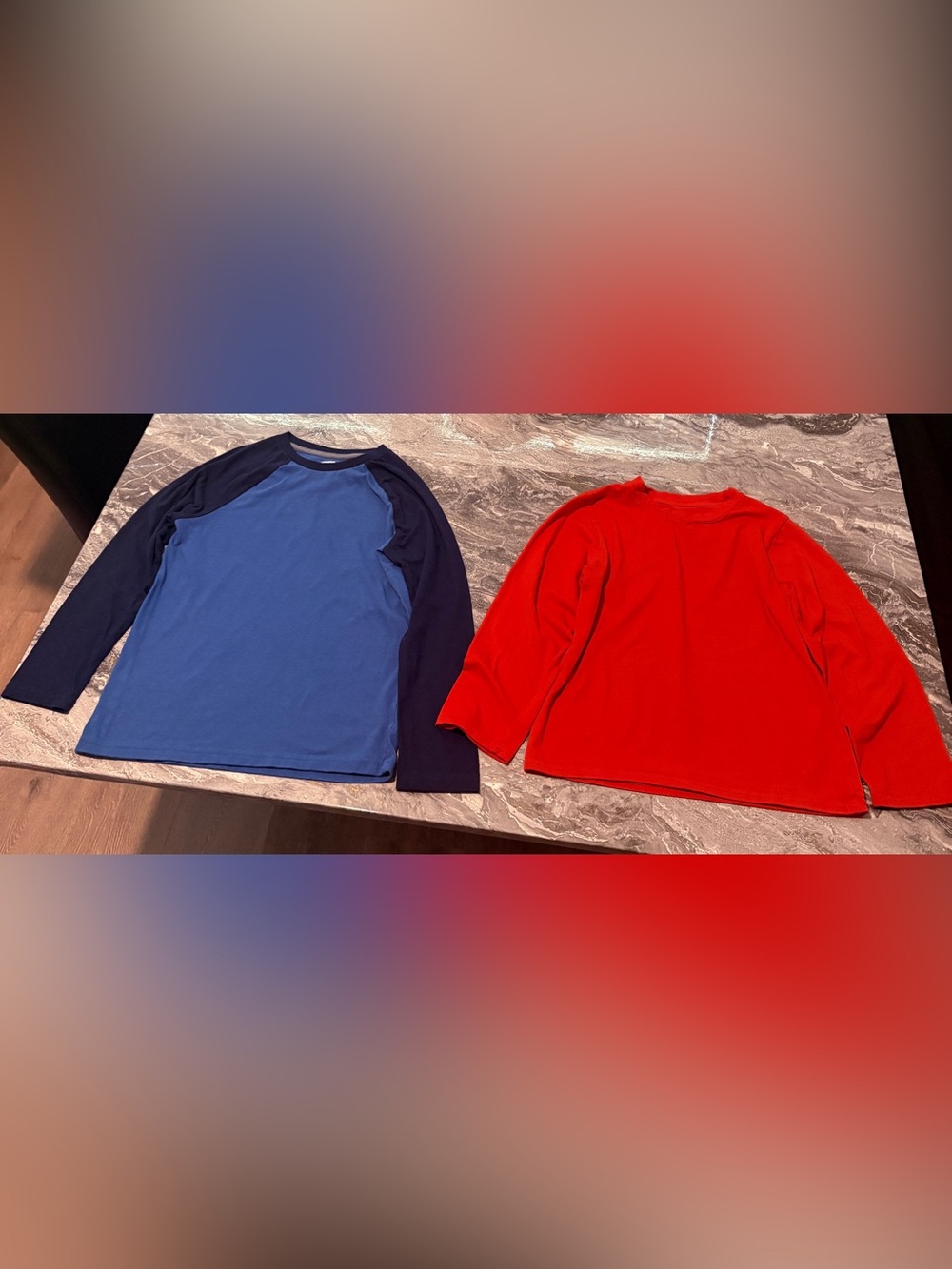 Boys Long Sleeve Raglan Tee Set - Blue/Navy and Red Size Medium 7/8